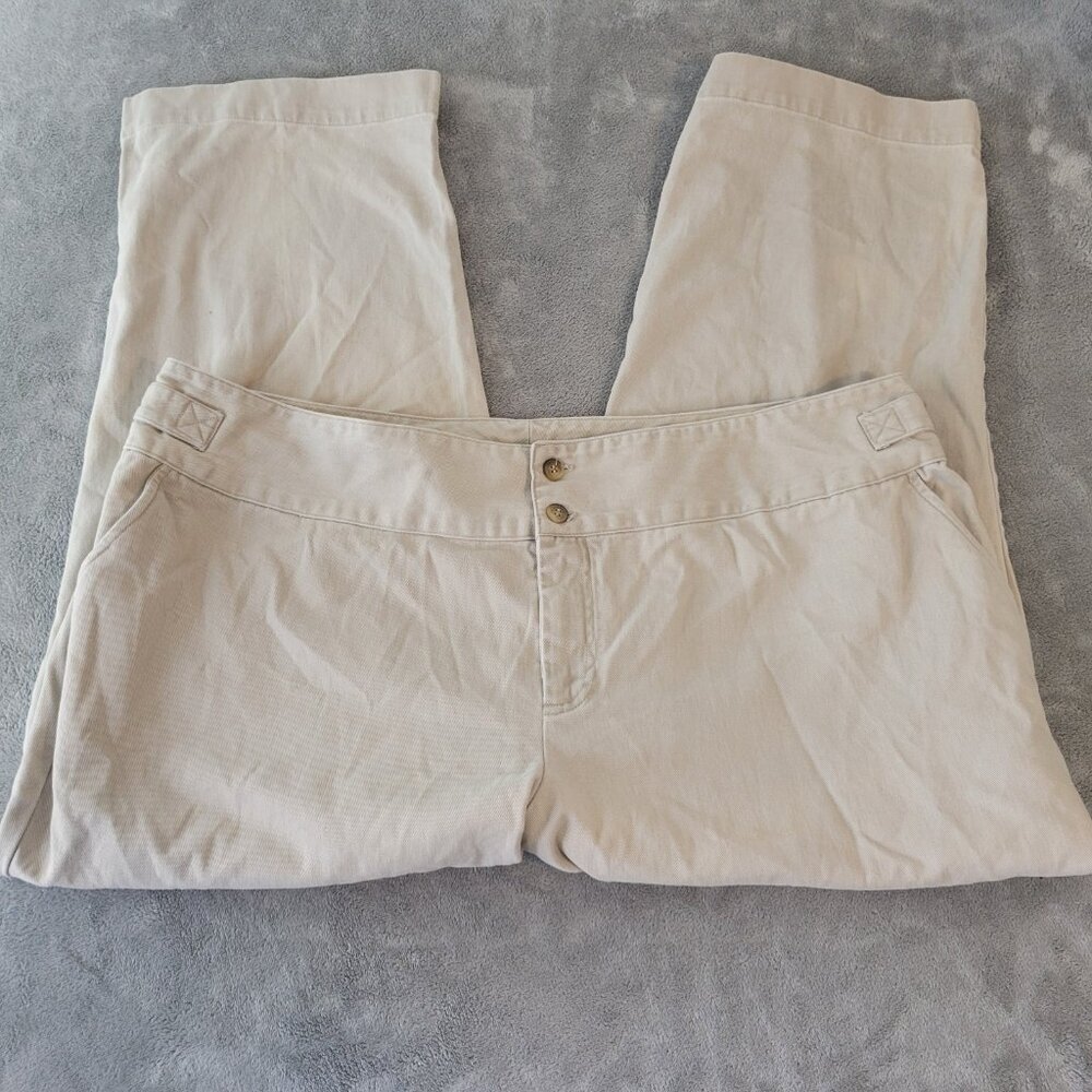 CJ Banks Women's Plus Size 24W Cropped Pants Beige Cotton Adjustable Waist SL77E